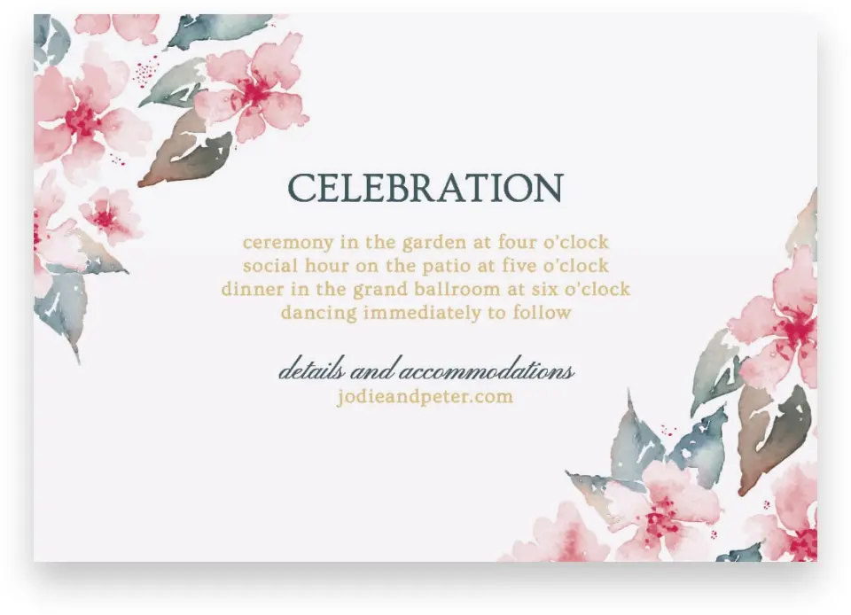 This is a 5" x 3½" Wedding Invitation Enclosure Card called Blushing Diamond printed in full color on Premium Smooth paper