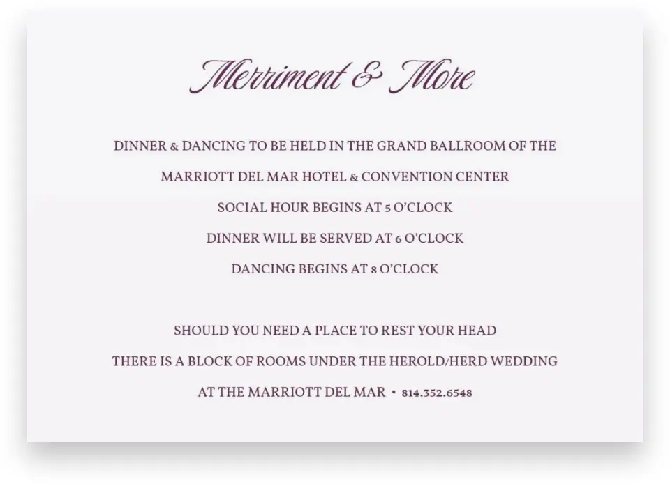This is a 5" x 3½" Wedding Invitation Enclosure Card called Stately Vow printed in full color with Silver foil on Luxe Satin (coated) paper