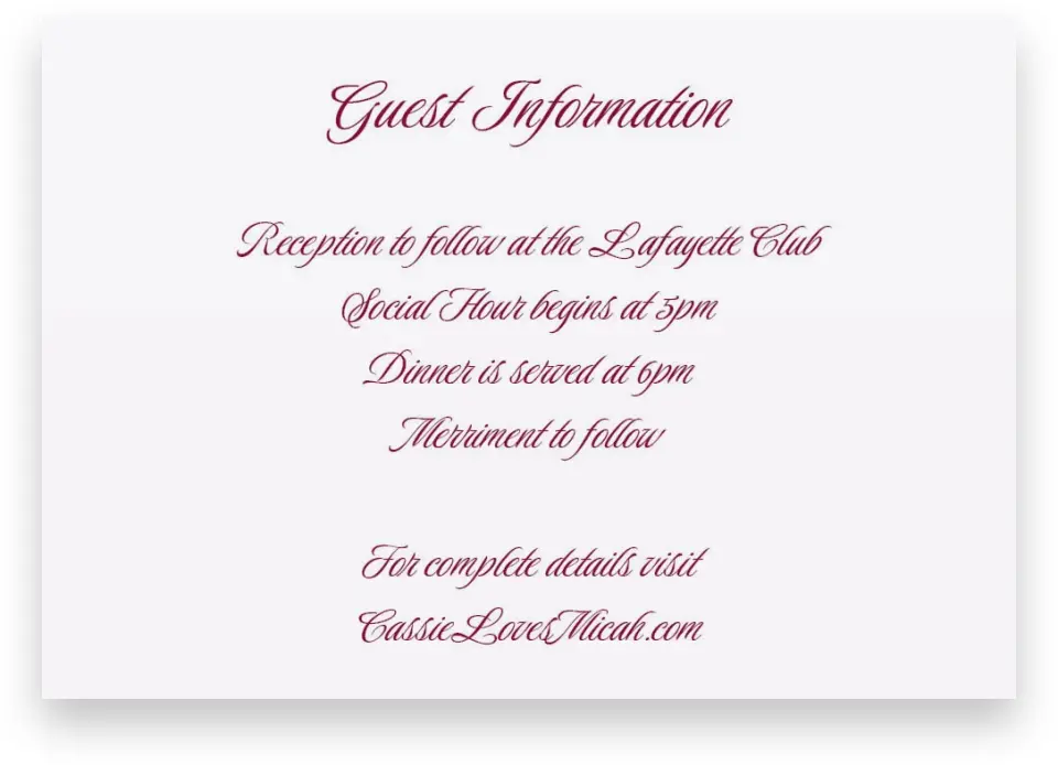 This is a 5" x 3½" Wedding Invitation Enclosure Card called Refined Union printed in full color with Silver foil on Luxe Satin (coated) paper
