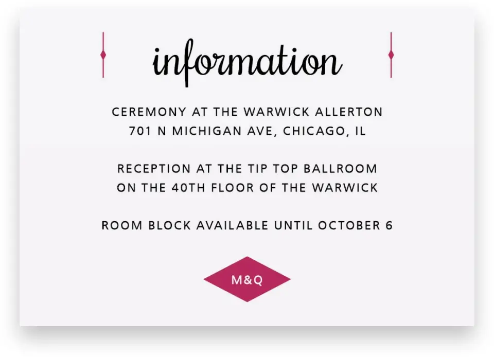This is a 5" x 3½" Wedding Invitation Enclosure Card called Darling Type printed in full color with Silver foil on Luxe Satin (coated) paper
