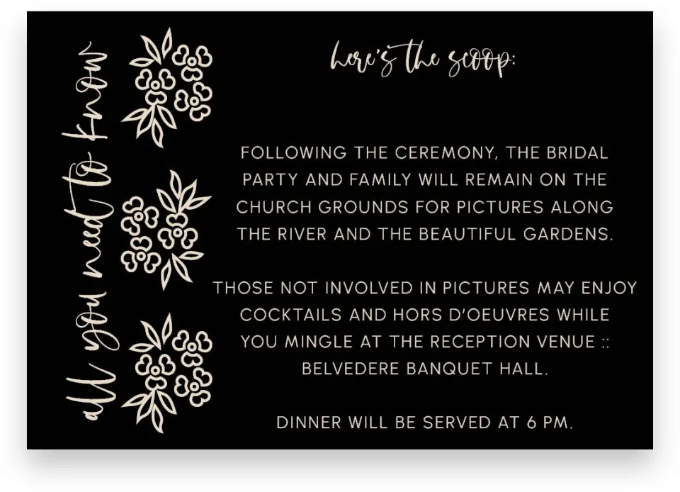This is a 5" x 3½" Wedding Invitation Enclosure Card called Simple Gardens printed in full color with Silver foil on Luxe Satin (coated) paper