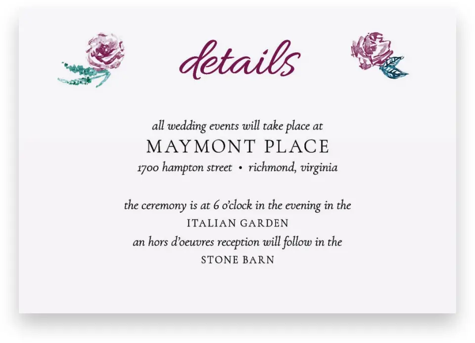 This is a 5" x 3½" Wedding Invitation Enclosure Card called Enchanted Bliss printed in full color on Premium Smooth paper