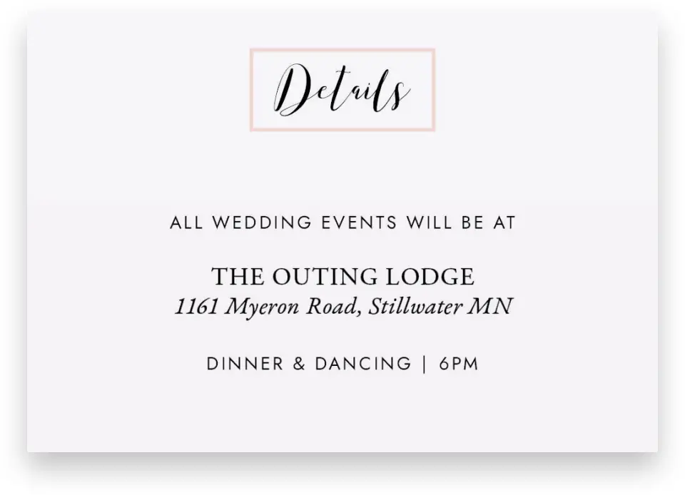 This is a 5" x 3½" Wedding Invitation Enclosure Card called Love's Whisper printed in full color with Silver foil on Luxe Satin (coated) paper