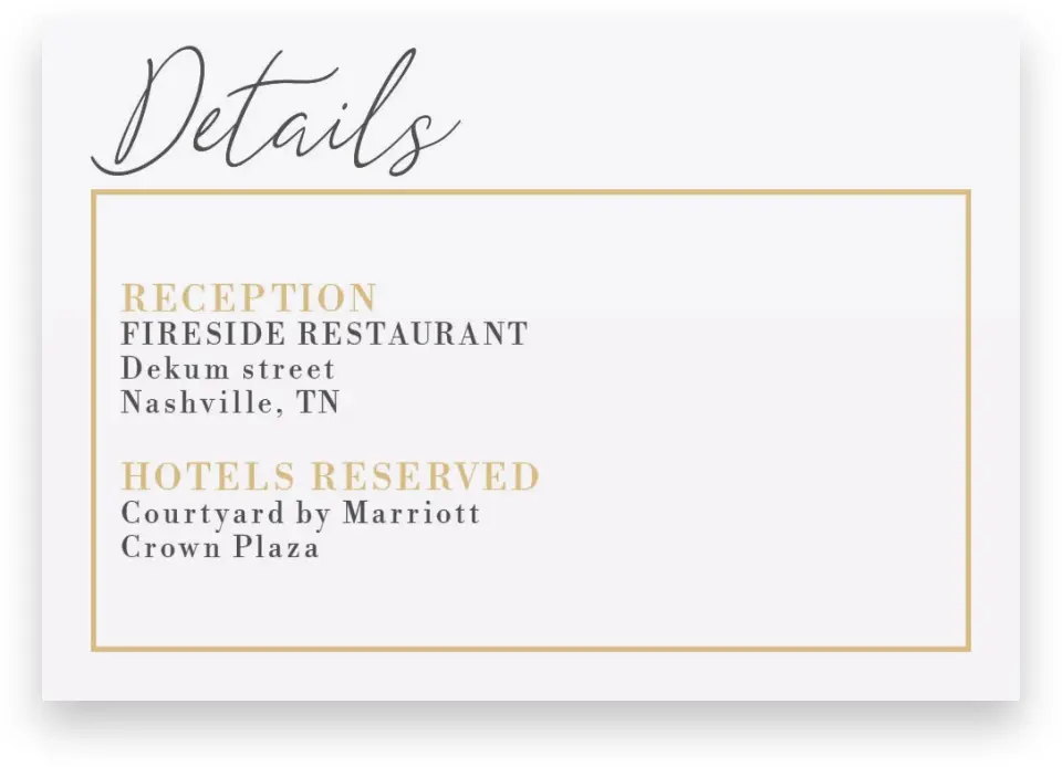 This is a 5" x 3½" Wedding Invitation Enclosure Card called Etched Elegance printed in full color on Premium Smooth paper