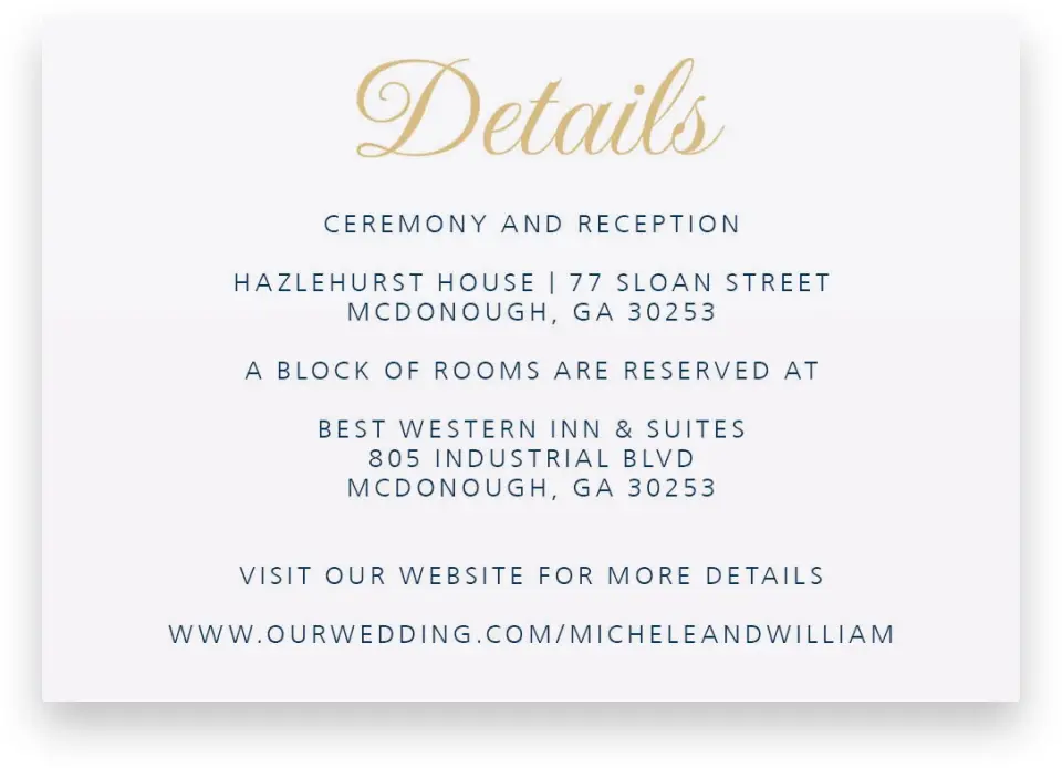This is a 5" x 3½" Wedding Invitation Enclosure Card called Gilded Opulence printed in full color with Silver foil on Luxe Satin (coated) paper