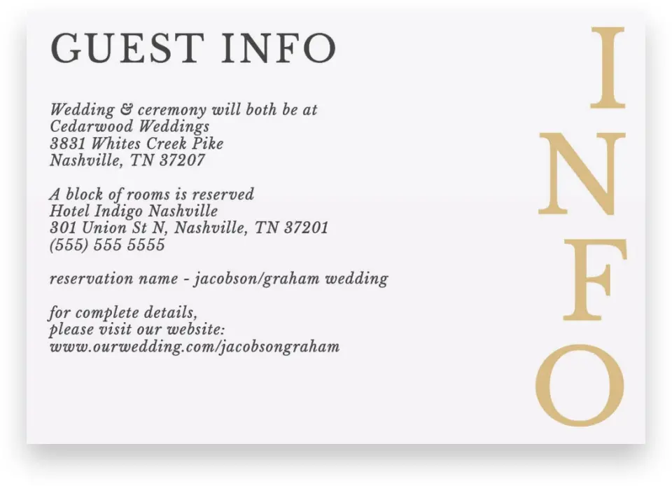 This is a 5" x 3½" Wedding Invitation Enclosure Card called Sweet Sophisticate printed in full color on Premium Smooth paper