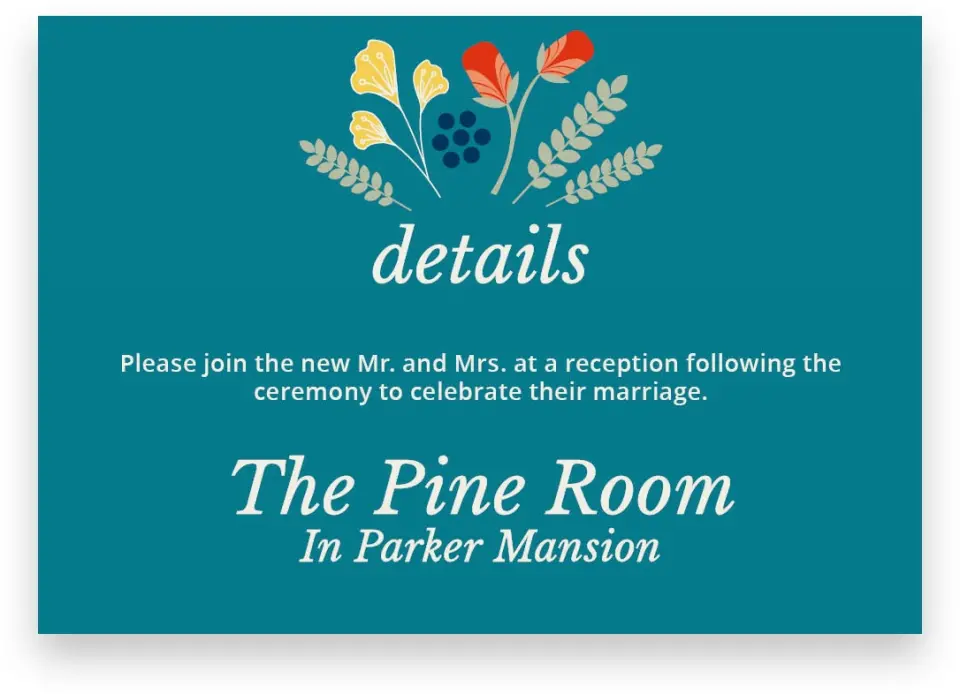 This is a 5" x 3½" Wedding Invitation Enclosure Card called Botanical Cheer printed in full color on Premium Smooth paper