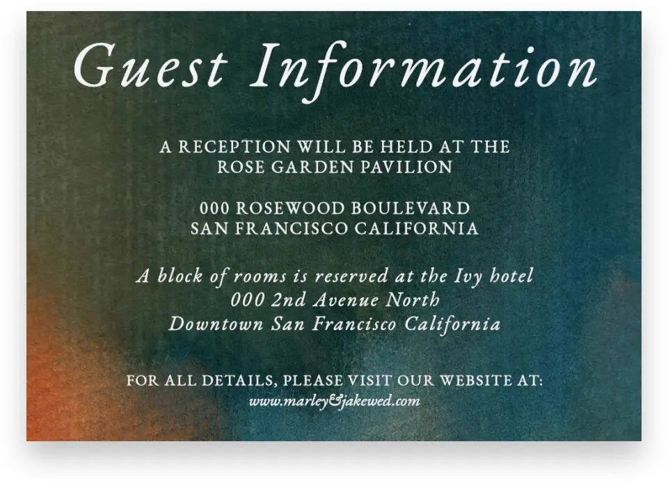 This is a 5" x 3½" Wedding Invitation Enclosure Card called Inked Elegance printed in full color on Premium Smooth paper