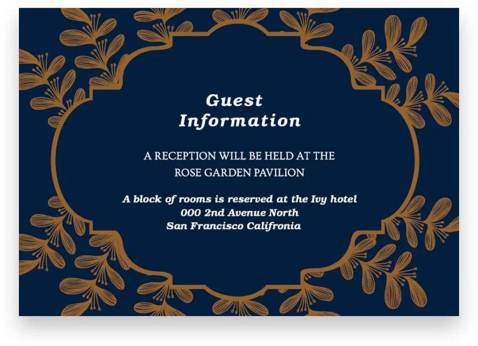 This is a 5" x 3½" Wedding Invitation Enclosure Card called Midnight Shimmer printed in full color on Premium Smooth paper