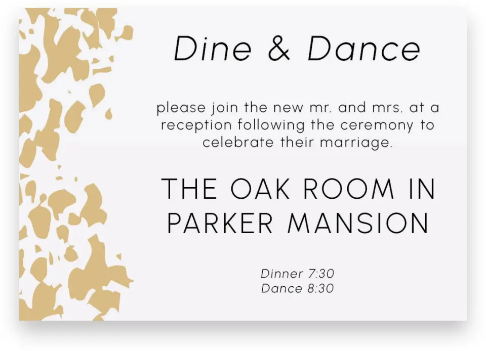 This is a 5" x 3½" Wedding Invitation Enclosure Card called Inkblot Shine printed in full color on Premium Smooth paper