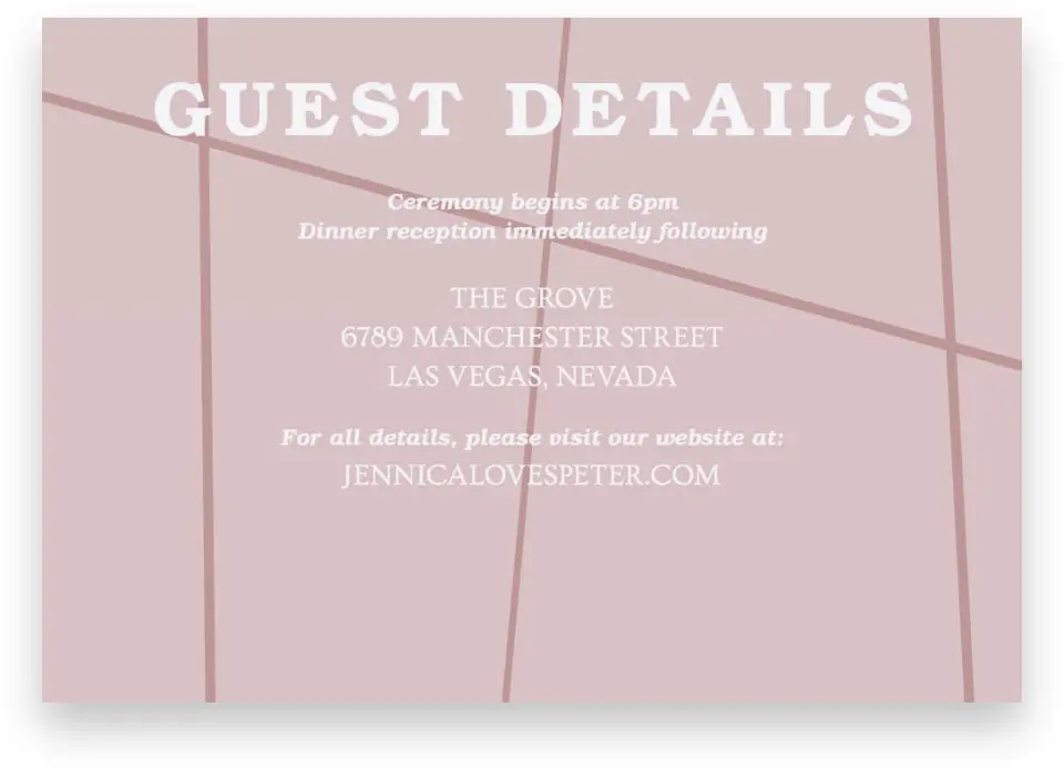 This is a 5" x 3½" Wedding Invitation Enclosure Card called Gilded Affair printed in full color with Silver foil on Luxe Satin (coated) paper
