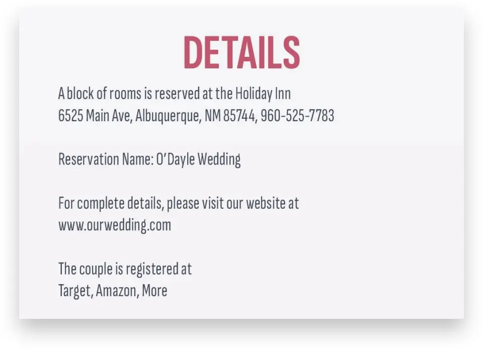 This is a 5" x 3½" Wedding Invitation Enclosure Card called Modish Love printed in full color with Silver foil on Luxe Satin (coated) paper