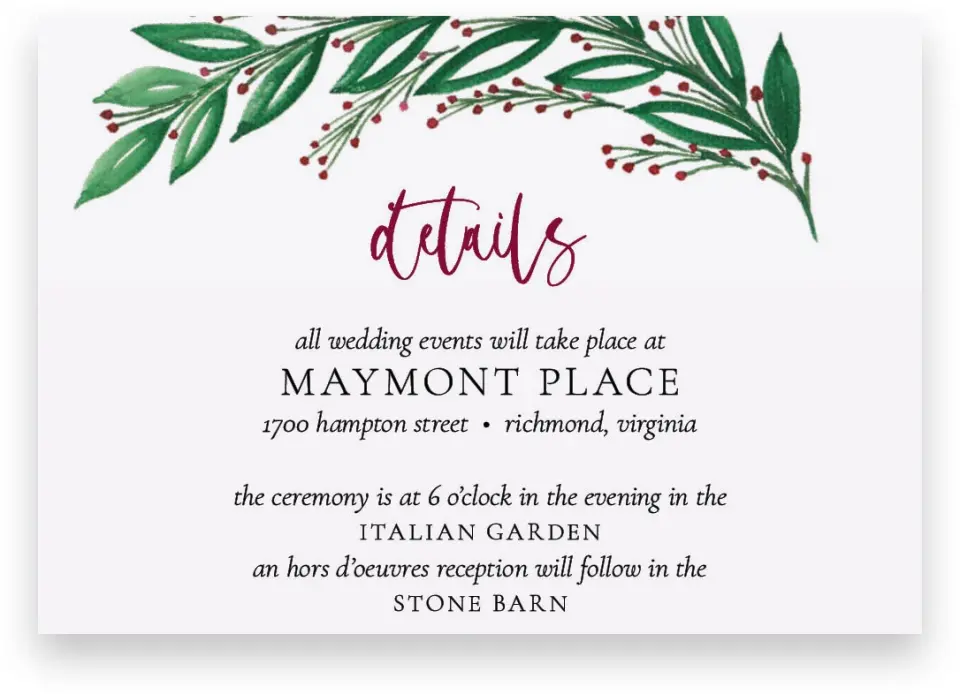 This is a 5" x 3½" Wedding Invitation Enclosure Card called Splendid Garland printed in full color on Premium Smooth paper
