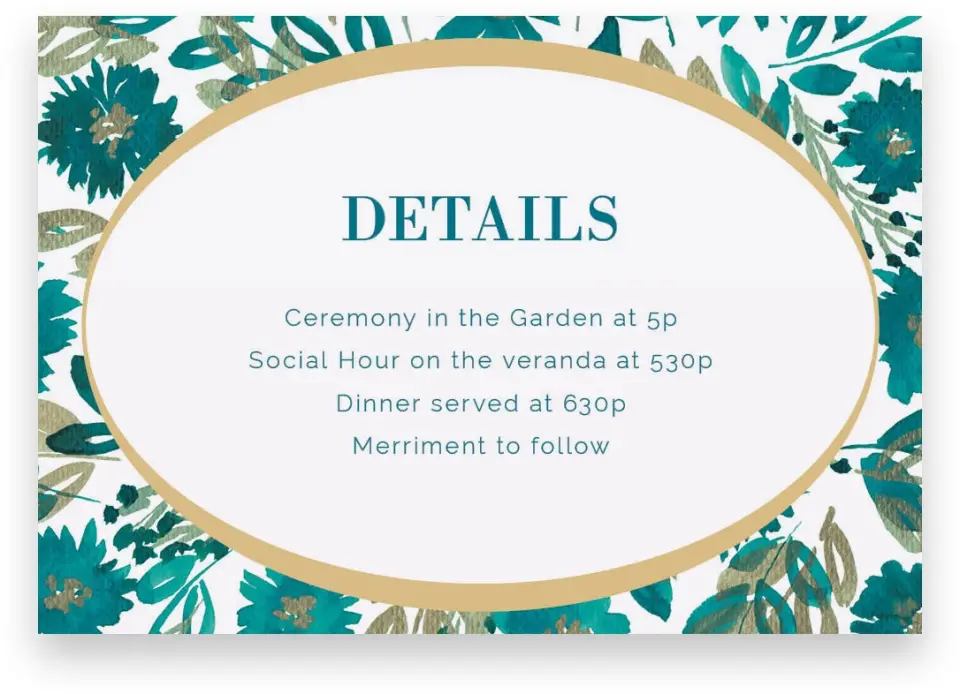 This is a 5" x 3½" Wedding Invitation Enclosure Card called Boho Floral printed in full color with Silver foil on Luxe Satin (coated) paper