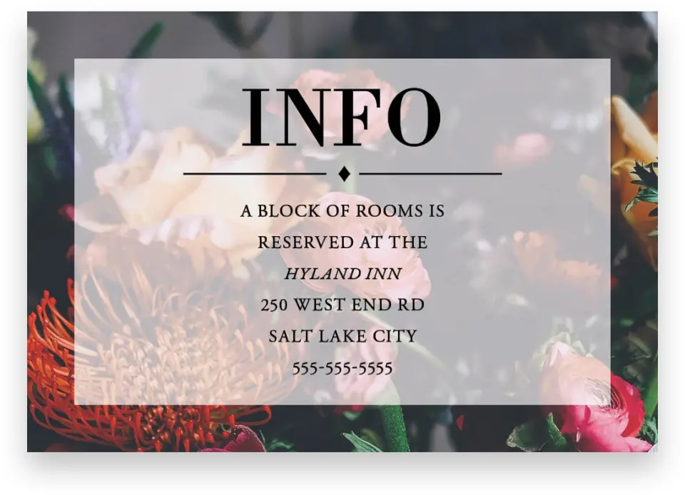 This is a 5" x 3½" Wedding Invitation Enclosure Card called Lush Botanicals printed in full color with Silver foil on Luxe Satin (coated) paper