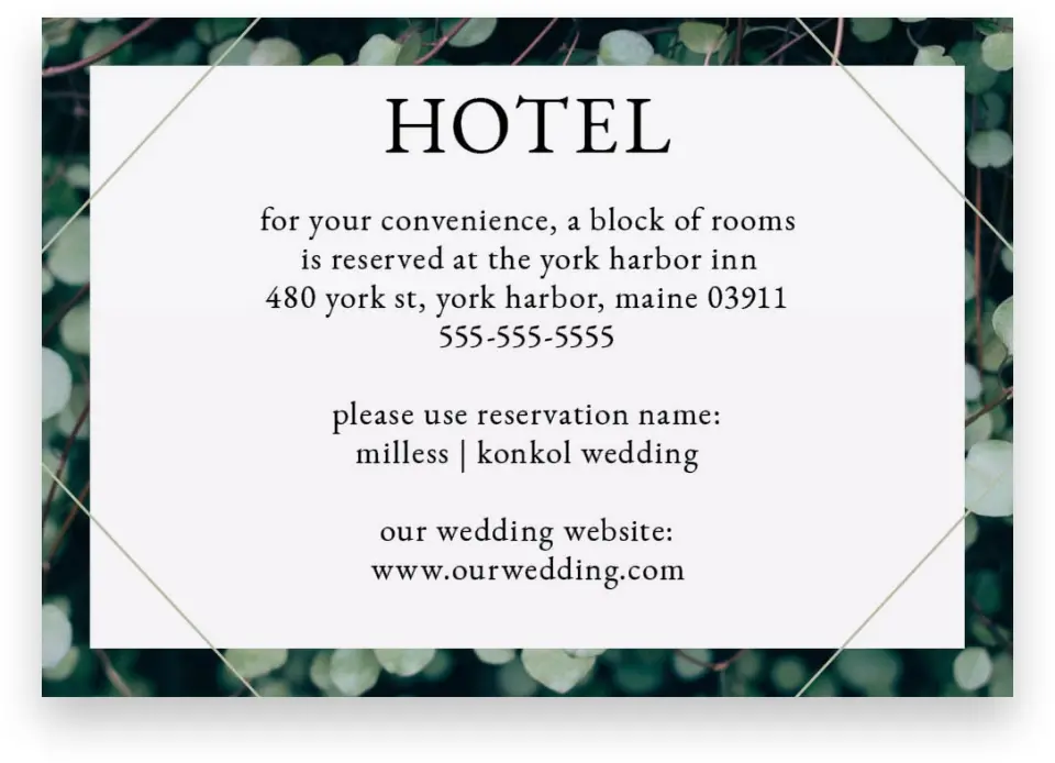 This is a 5" x 3½" Wedding Invitation Enclosure Card called Vogue Vineyard printed in full color with Silver foil on Luxe Satin (coated) paper