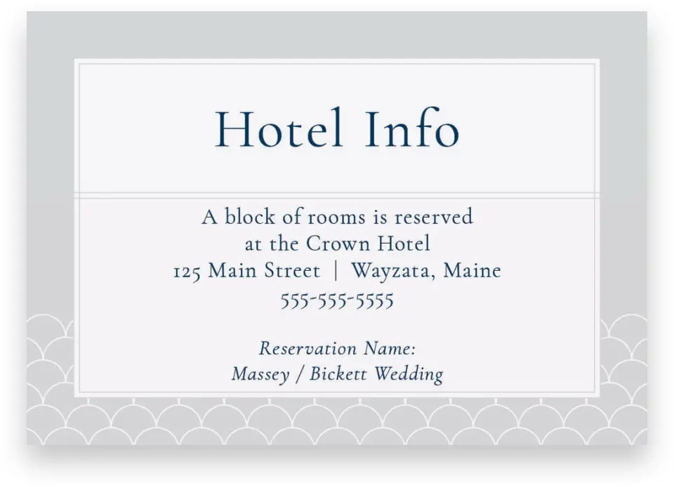This is a 5" x 3½" Wedding Invitation Enclosure Card called Simply Scalloped printed in full color on Premium Smooth paper