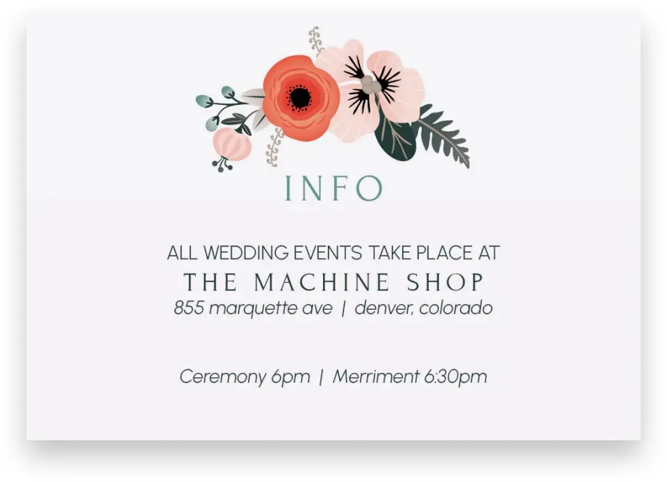This is a 5" x 3½" Wedding Invitation Enclosure Card called Modern Wreath printed in full color with Silver foil on Luxe Satin (coated) paper
