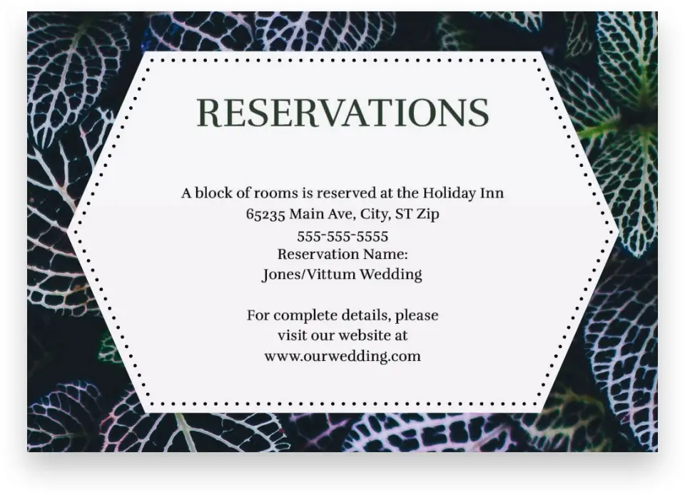 This is a 5" x 3½" Wedding Invitation Enclosure Card called Enchanted Garden printed in full color with Silver foil on Luxe Satin (coated) paper
