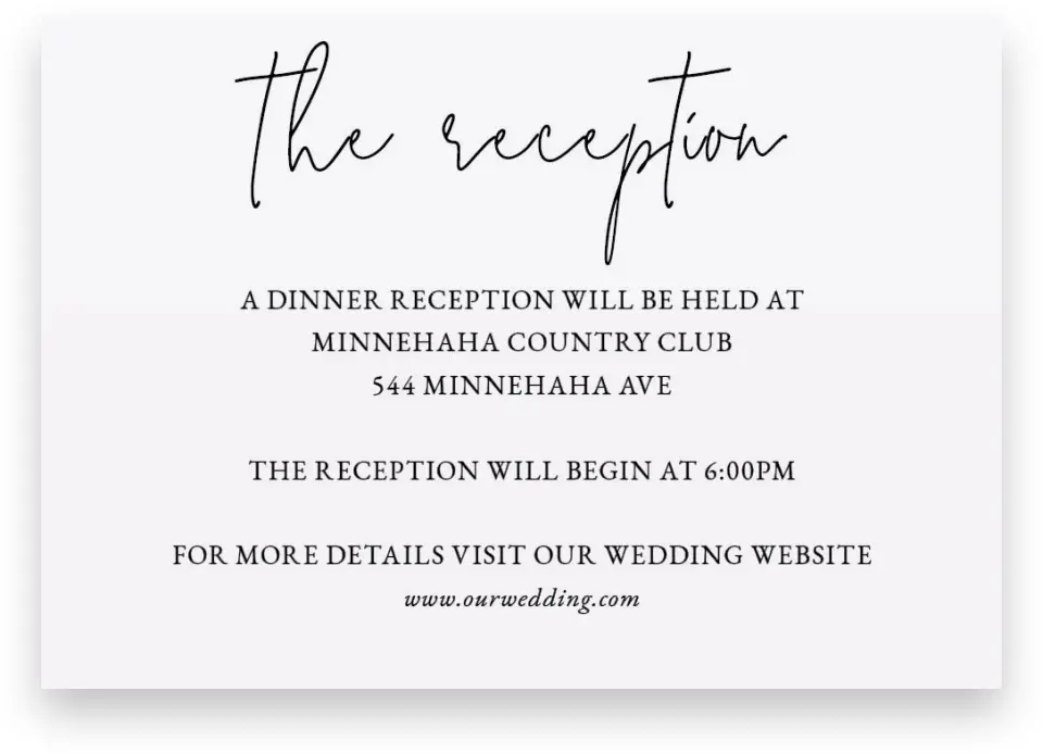 This is a 5" x 3½" Wedding Invitation Enclosure Card called Sensibly Simple printed in full color on Premium Smooth paper