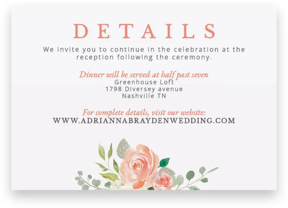 This is a 5" x 3½" Wedding Invitation Enclosure Card called Diamond Garden printed in full color on Premium Smooth paper
