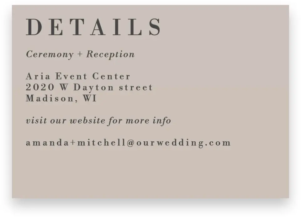 This is a 5" x 3½" Wedding Invitation Enclosure Card called Merging Love printed in full color on Premium Smooth paper