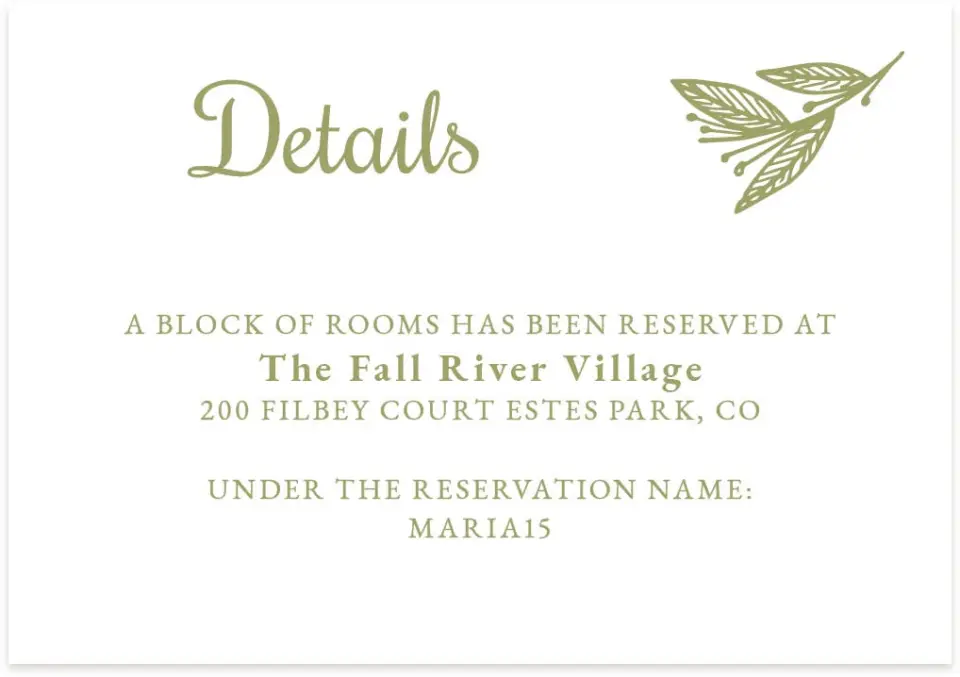 This is a 5" x 3½" Wedding Invitation Enclosure Card called Splash of Sprigs printed in full color on Premium Smooth paper