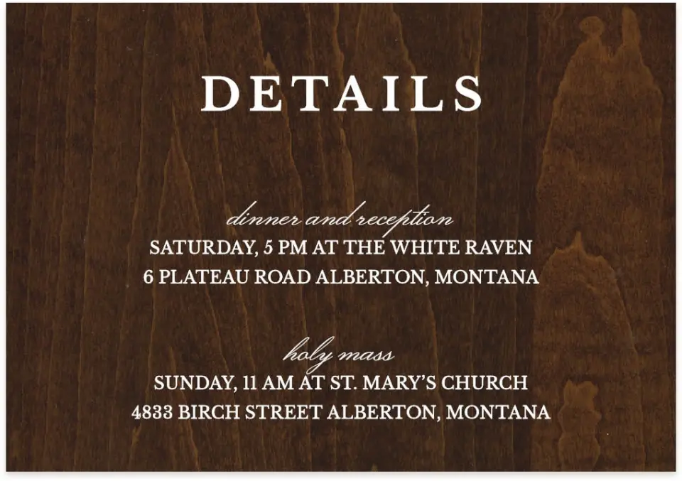 This is a 5" x 3½" Wedding Invitation Enclosure Card called Etched printed in full color on Premium Smooth paper