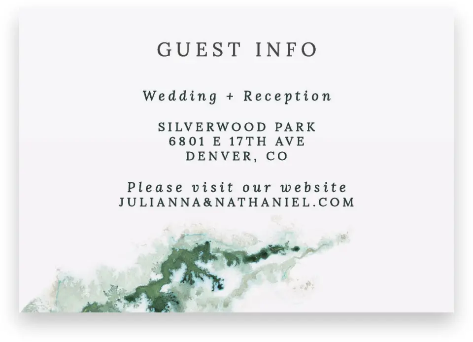 This is a 5" x 3½" Wedding Invitation Enclosure Card called Ethereal Pool printed in full color on Premium Smooth paper