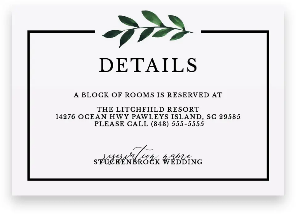 This is a 5" x 3½" Wedding Invitation Enclosure Card called Wispy Greenery printed in full color on Premium Smooth paper