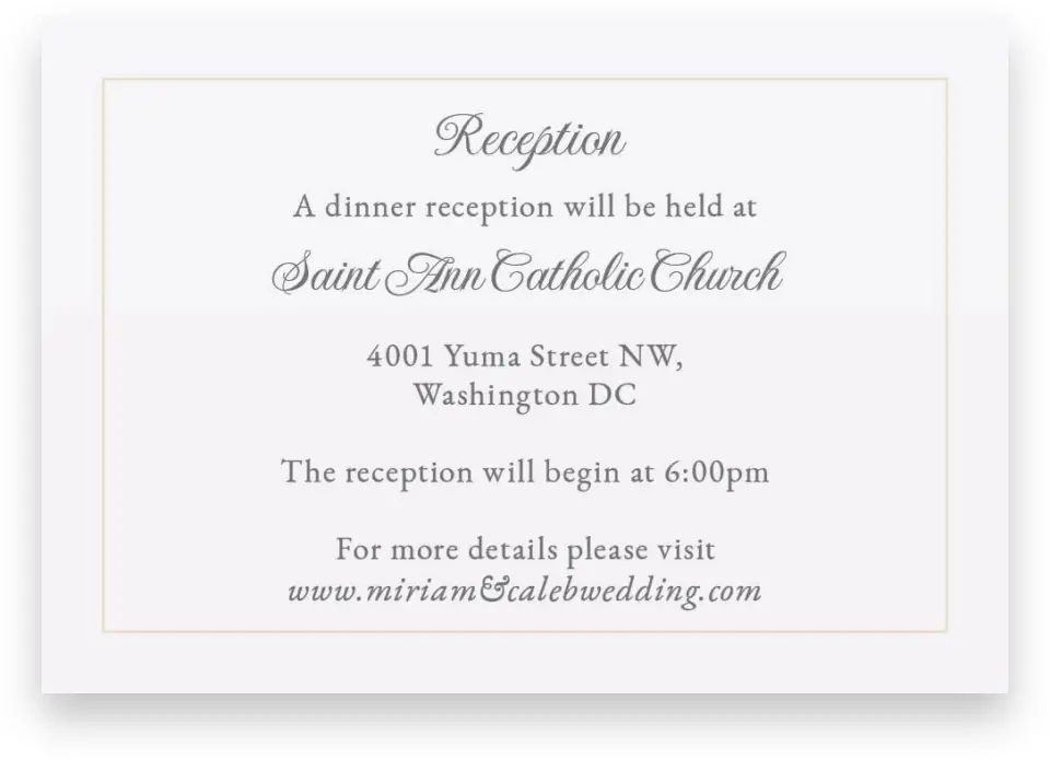 This is a 5" x 3½" Wedding Invitation Enclosure Card called Classic Devotion printed in full color on Premium Smooth paper
