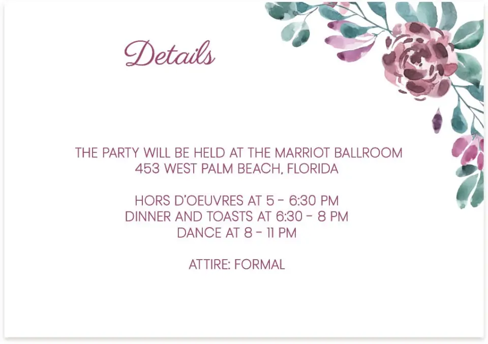 This is a 5" x 3½" Wedding Invitation Enclosure Card called Ethereal Floret printed in full color on Premium Smooth paper