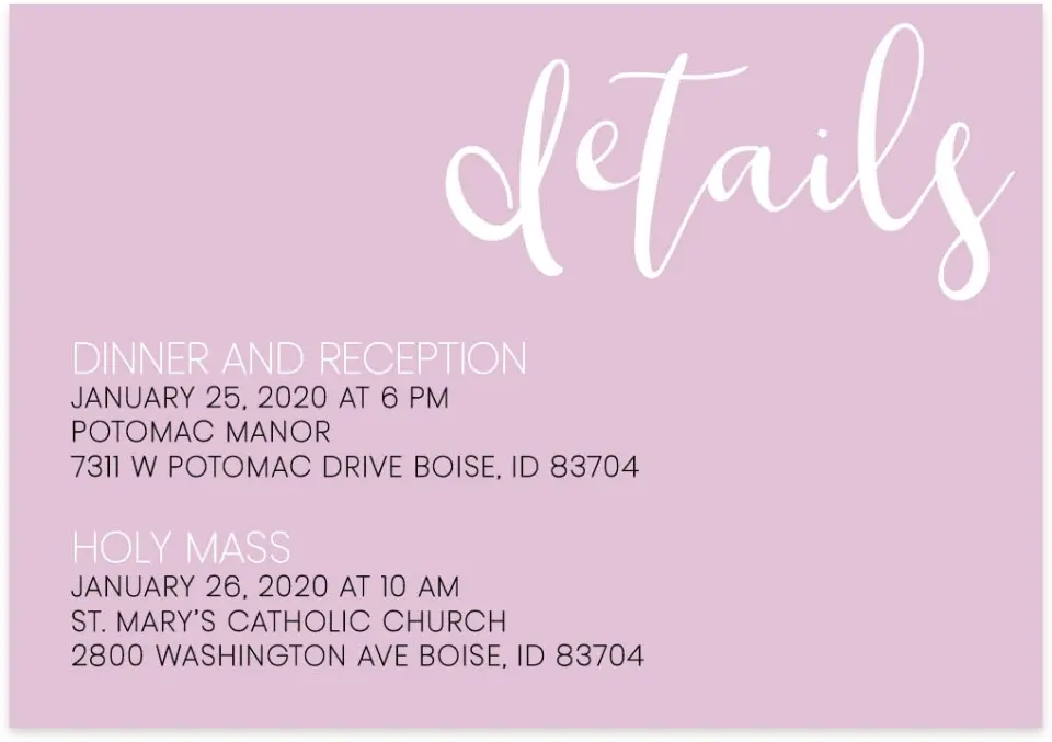 This is a 5" x 3½" Wedding Invitation Enclosure Card called Glitzy Gala printed in full color on Premium Smooth paper