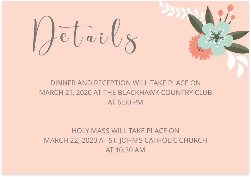 This is a 5" x 3½" Wedding Invitation Enclosure Card called Framed Florets printed in full color on Premium Smooth paper