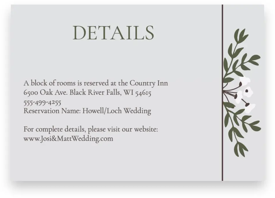 This is a 5" x 3½" Wedding Invitation Enclosure Card called Floral Bliss printed in full color on Premium Smooth paper