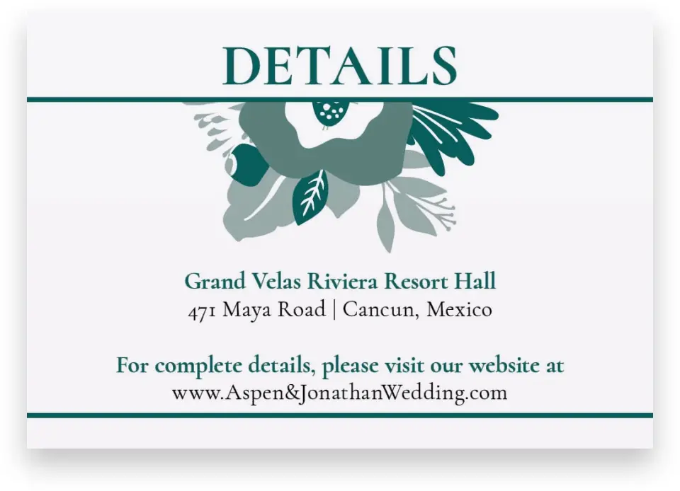 This is a 5" x 3½" Wedding Invitation Enclosure Card called Blooming Delight printed in full color on Premium Smooth paper