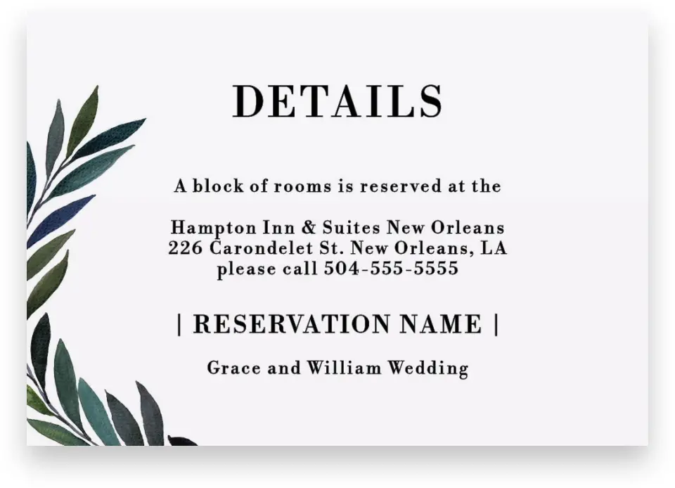 This is a 5" x 3½" Wedding Invitation Enclosure Card called Laurel Crown printed in full color on Premium Smooth paper