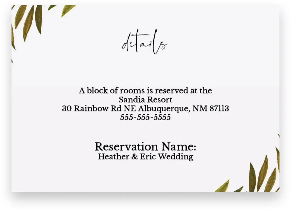 This is a 5" x 3½" Wedding Invitation Enclosure Card called Gilded Sage printed in full color on Premium Smooth paper