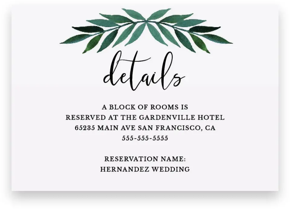 This is a 5" x 3½" Wedding Invitation Enclosure Card called Painted Greens printed in full color on Premium Smooth paper