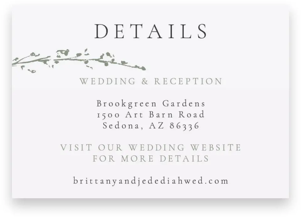 This is a 5" x 3½" Wedding Invitation Enclosure Card called Poetic Bloom printed in full color on Premium Smooth paper