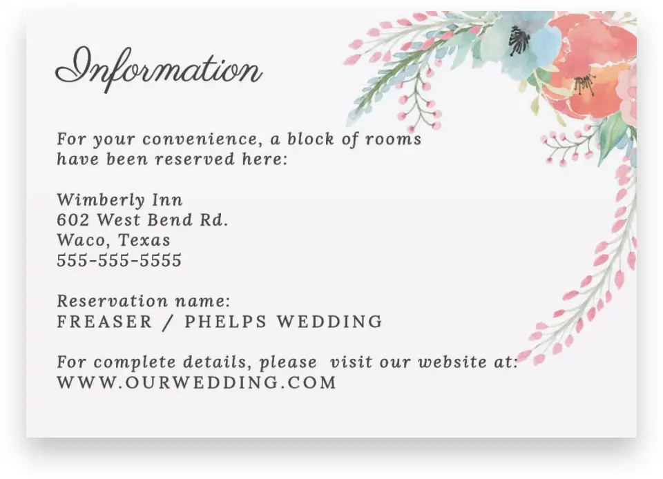 This is a 5" x 3½" Wedding Invitation Enclosure Card called Joyful Medley printed in full color on Premium Smooth paper