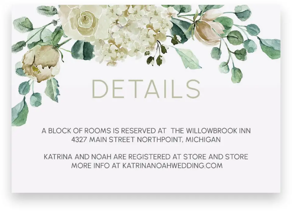 This is a 5" x 3½" Wedding Invitation Enclosure Card called Divine Romance printed in full color on Premium Smooth paper