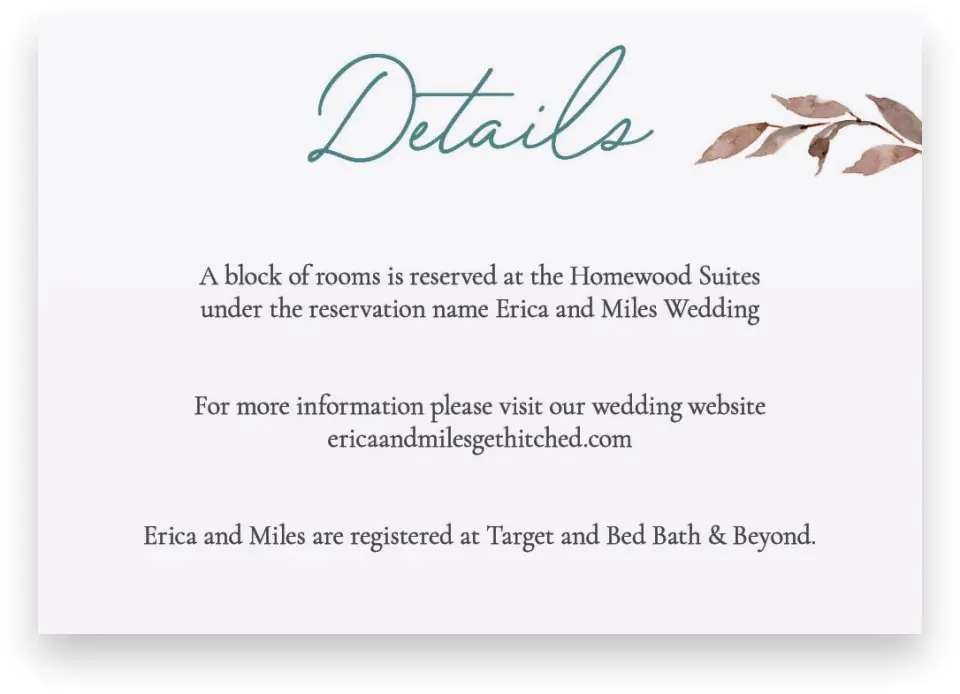 This is a 5" x 3½" Wedding Invitation Enclosure Card called Blissfully Fall printed in full color on Premium Smooth paper