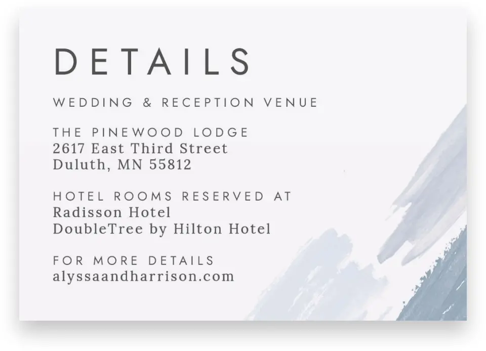 This is a 5" x 3½" Wedding Invitation Enclosure Card called Ethereal Swaths printed in full color on Premium Smooth paper