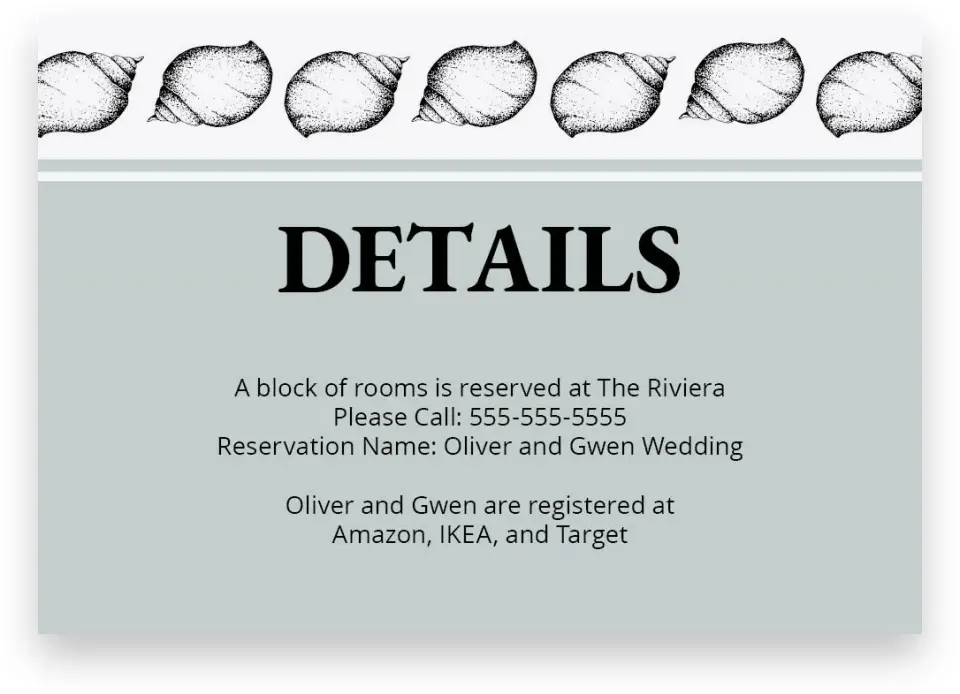This is a 5" x 3½" Wedding Invitation Enclosure Card called Maritime Bliss printed in full color on Premium Smooth paper