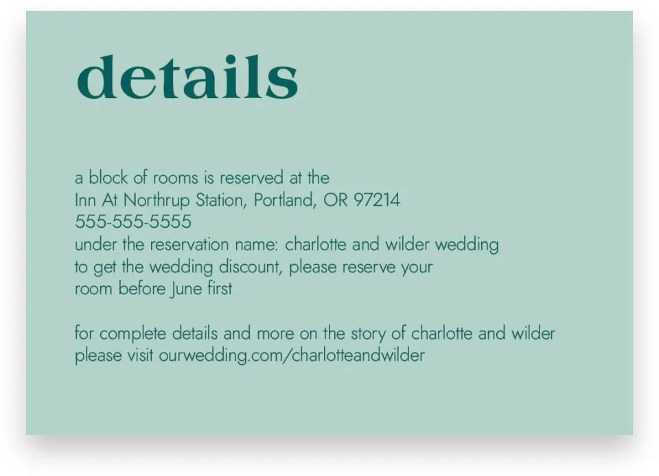 This is a 5" x 3½" Wedding Invitation Enclosure Card called Love Eternal printed in full color on Premium Smooth paper
