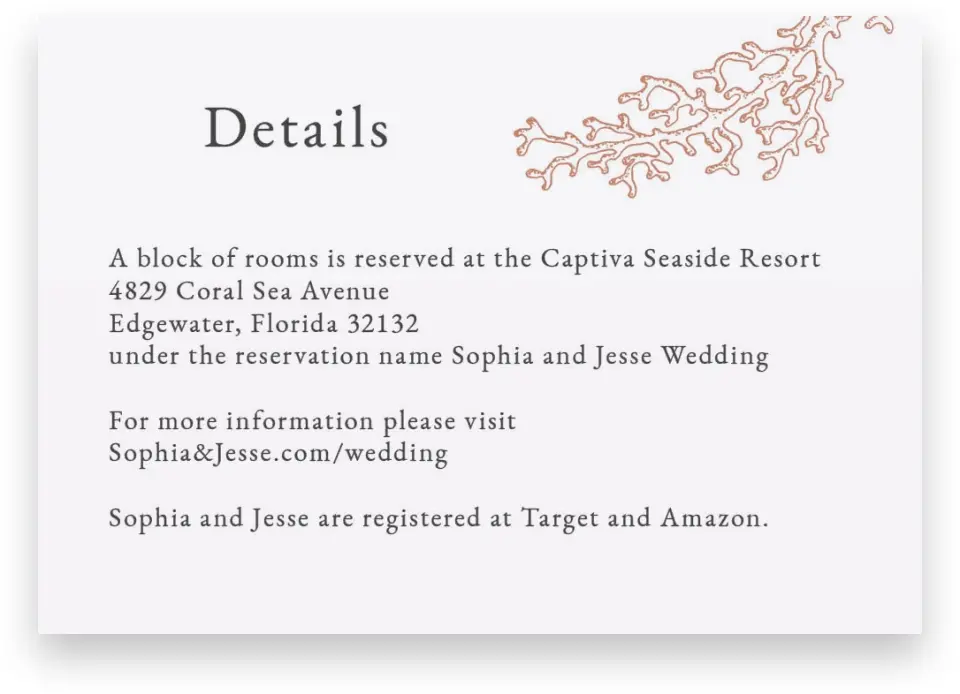 This is a 5" x 3½" Wedding Invitation Enclosure Card called Tropical Heaven printed in full color on Premium Smooth paper
