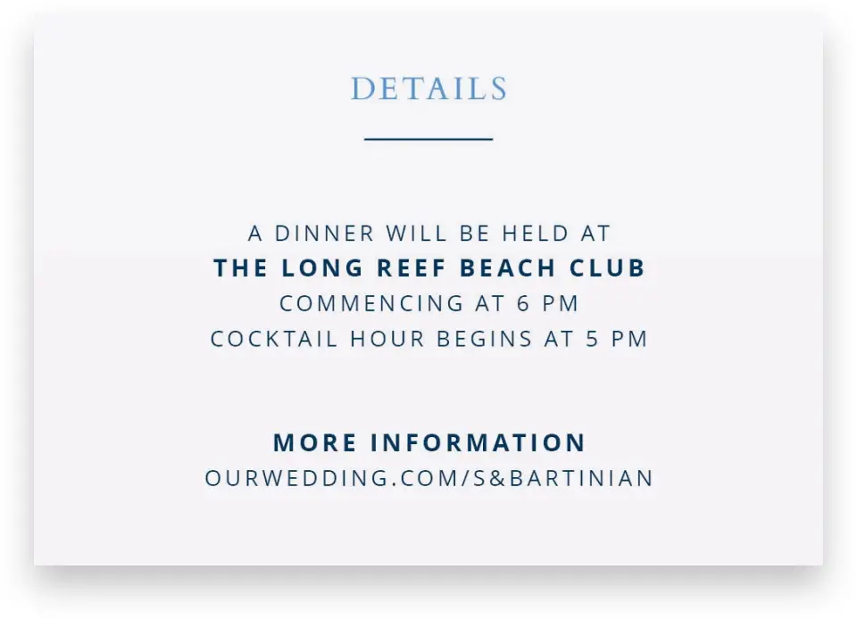 This is a 5" x 3½" Wedding Invitation Enclosure Card called Beachcomber printed in full color on Premium Smooth paper