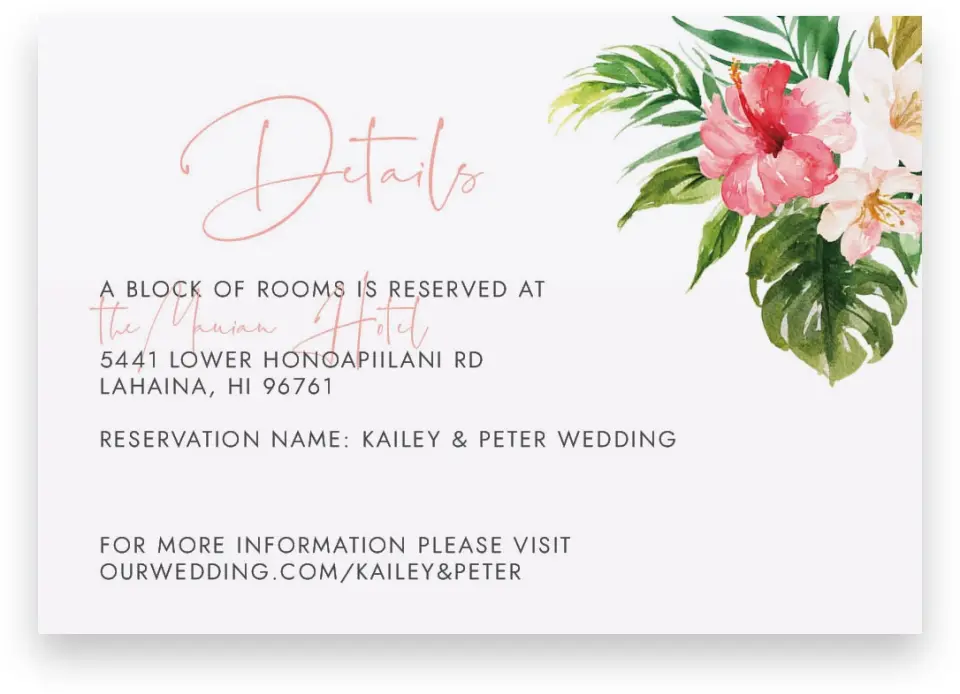 This is a 5" x 3½" Wedding Invitation Enclosure Card called Perfect Paradise printed in full color on Premium Smooth paper