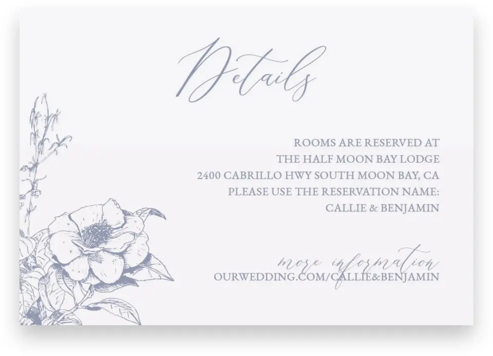 This is a 5" x 3½" Wedding Invitation Enclosure Card called Gentle Bouquet printed in full color on Premium Smooth paper